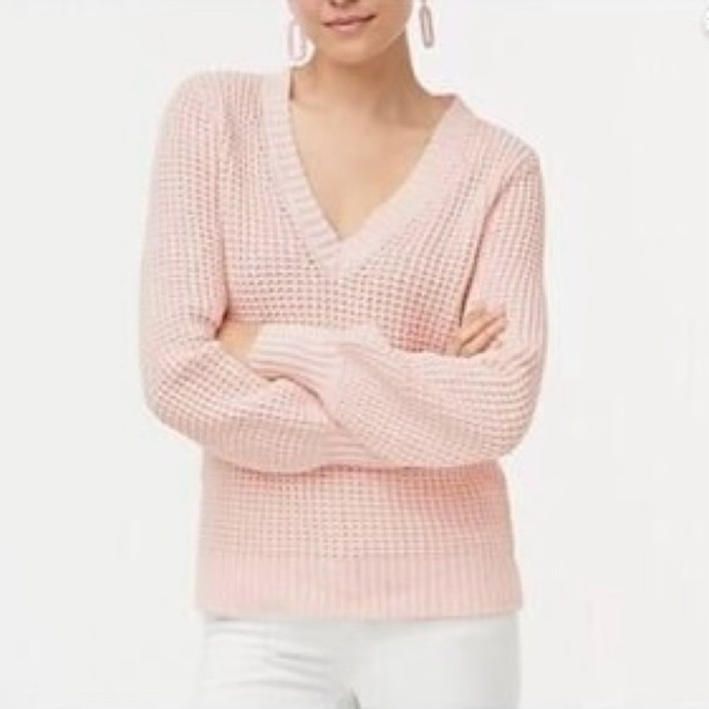 J.Crew Cotton Crochet Knit V-Neck Sweater Blush Pink XS - Picture 2 of 14